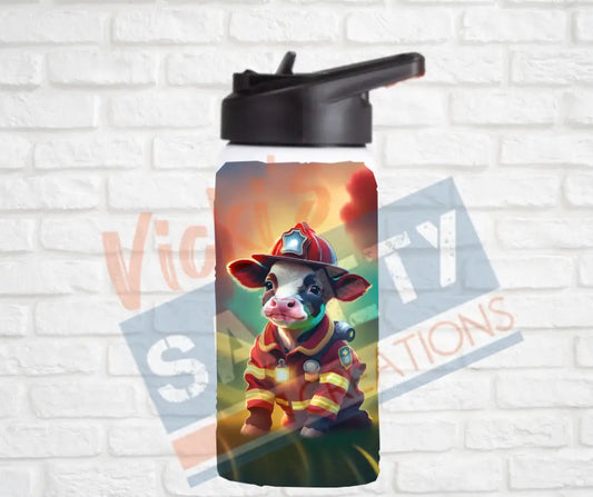 12oz. Stainless Steel Water Bottle-Cow (asst. Health & Safety Designs) Firefighter Water Bottles