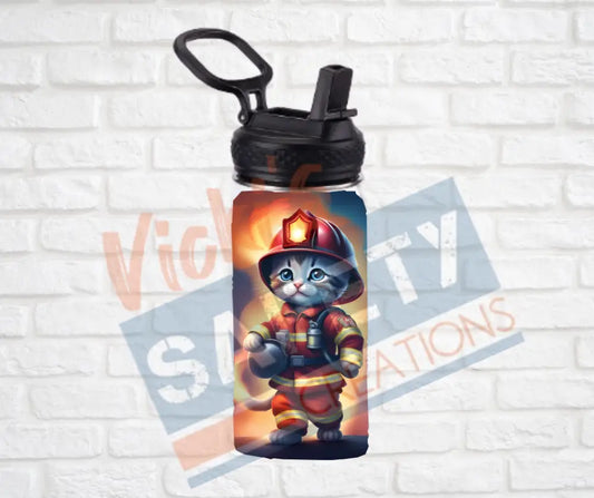12oz. Stainless Steel Water Bottle-Kitten (asst. Health & Safety Designs) Firefighter Water Bottles