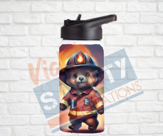 12oz. Stainless Steel Water Bottle-Teddy Bear (asst. Health & Safety Designs) Firefighter Water Bottles