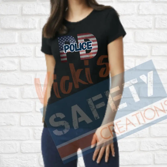 PD-Police-Vintage Flag (Adult and Ladies Sizes Only) T-shirt / LADIES-Small Adult Clothing