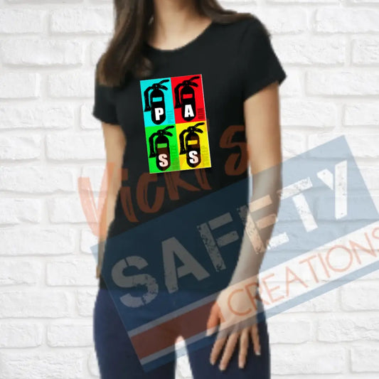 Retro P.A.S.S. Fire Extinguishers (Adult Youth Toddler Infant Sizes) T-shirt/Onesie / LADIES-Small Adult Clothing