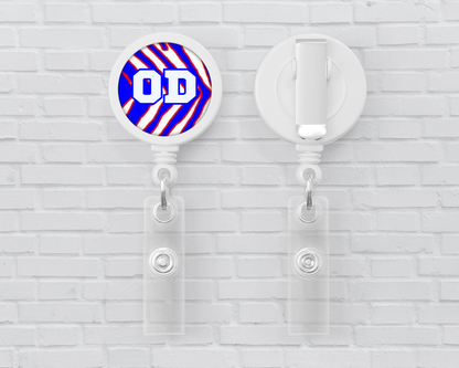 Basic Badge Reels - Red, White, Blue Zebra Stripes (asst. medical titles)