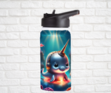 12oz. Stainless Steel Water Bottle-Narwhal (asst. Health & Safety Designs)