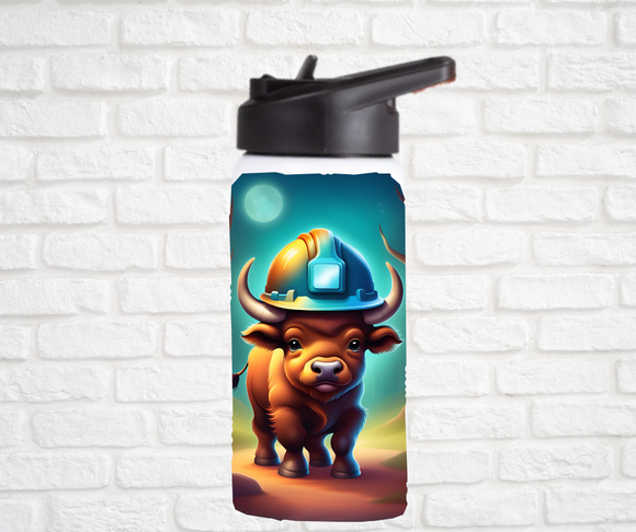 12oz. Stainless Steel Water Bottle-Buffalo (asst. Health & Safety Designs)