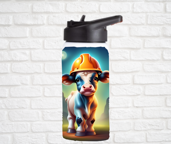 12oz. Stainless Steel Water Bottle-Cow (asst. Health & Safety Designs)