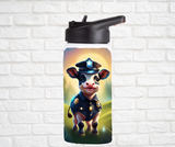 12oz. Stainless Steel Water Bottle-Cow (asst. Health & Safety Designs)