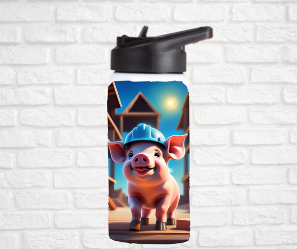 12oz. Stainless Steel Water Bottle-Pig (asst. Health & Safety Designs)
