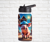 12oz. Stainless Steel Water Bottle-Pig (asst. Health & Safety Designs)