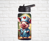 12oz. Stainless Steel Water Bottle-Pig (asst. Health & Safety Designs)