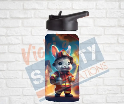 12oz. Stainless Steel Water Bottle-Bunny (asst. Health & Safety Designs) Firefighter Water Bottles