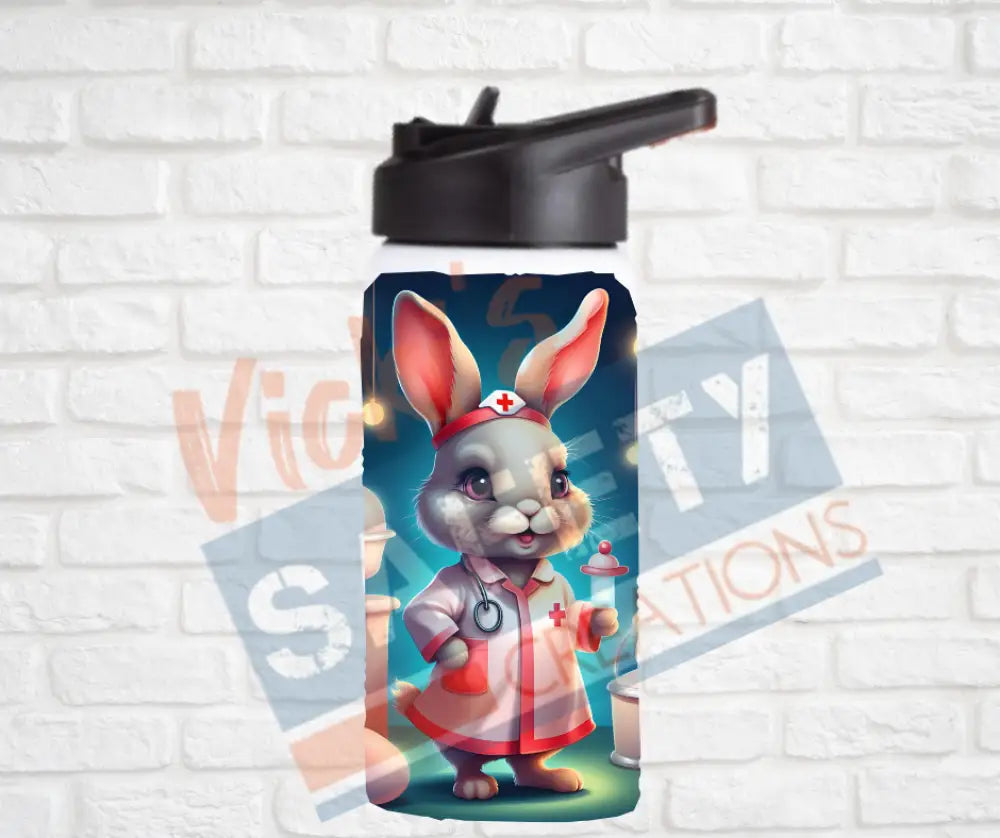 12oz. Stainless Steel Water Bottle-Bunny (asst. Health & Safety Designs) Nurse Water Bottles