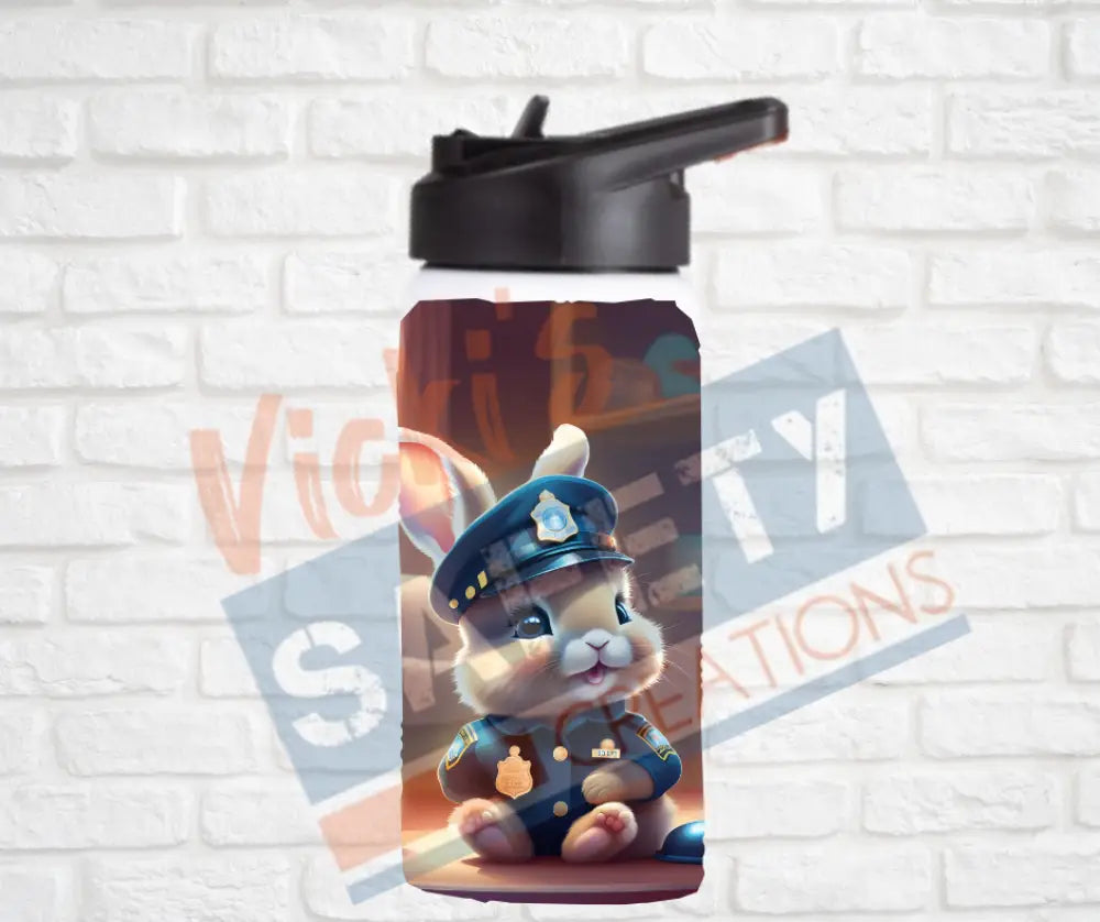 12oz. Stainless Steel Water Bottle-Bunny (asst. Health & Safety Designs) Police Water Bottles