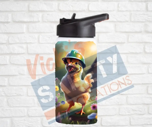 12oz. Stainless Steel Water Bottle-Chicken (asst. Health & Safety Designs) Hard Hat Water Bottles