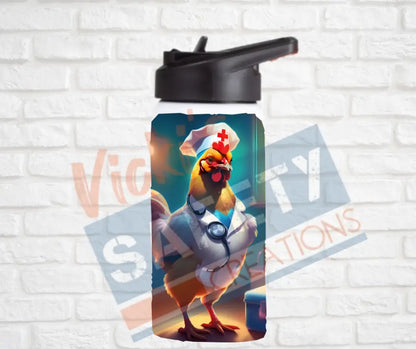 12oz. Stainless Steel Water Bottle-Chicken (asst. Health & Safety Designs) Nurse Water Bottles