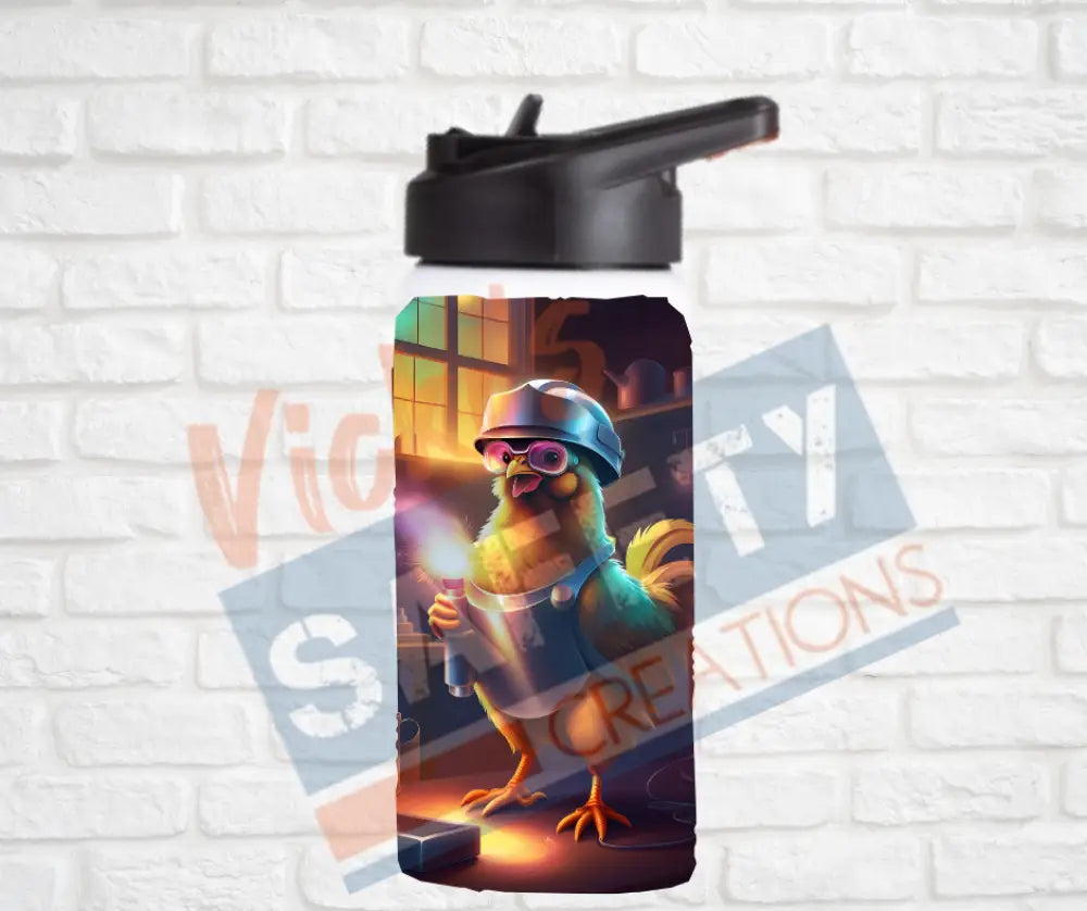 12oz. Stainless Steel Water Bottle-Chicken (asst. Health & Safety Designs) Welder Water Bottles