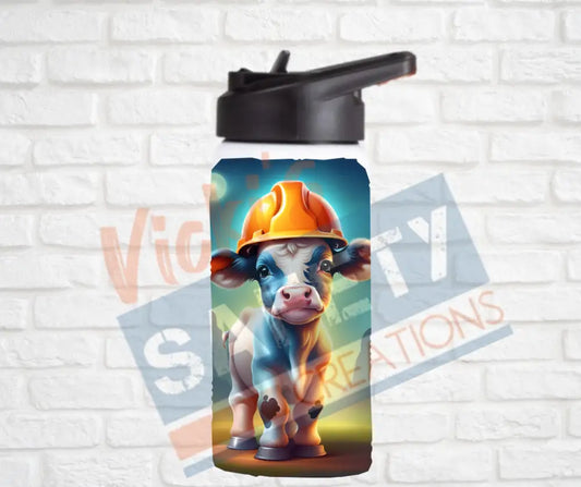 12oz. Stainless Steel Water Bottle-Cow (asst. Health & Safety Designs) Hard Hat Water Bottles