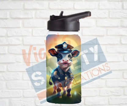 12oz. Stainless Steel Water Bottle-Cow (asst. Health & Safety Designs) Police Water Bottles