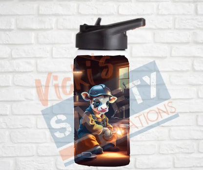 12oz. Stainless Steel Water Bottle-Cow (asst. Health & Safety Designs) Welder Water Bottles