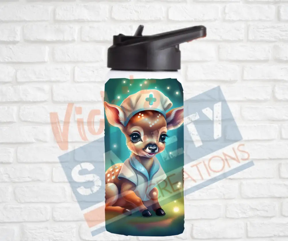 12oz. Stainless Steel Water Bottle-Deer (asst. Health & Safety Designs) Nurse Water Bottles