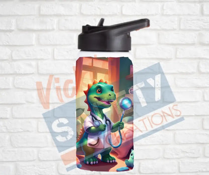 12oz. Stainless Steel Water Bottle-Dinosaur (asst. Health & Safety Designs) Nurse Water Bottles