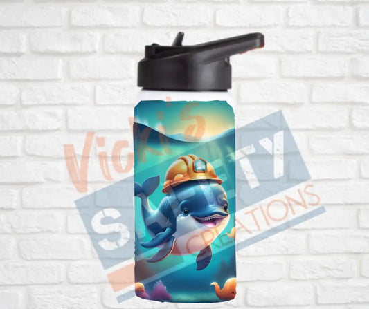12oz. Stainless Steel Water Bottle-Dolphin (asst. Health & Safety Designs) Hard Hat Water Bottles