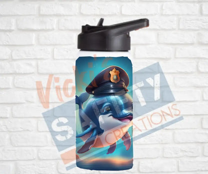 12oz. Stainless Steel Water Bottle-Dolphin (asst. Health & Safety Designs) Police Water Bottles