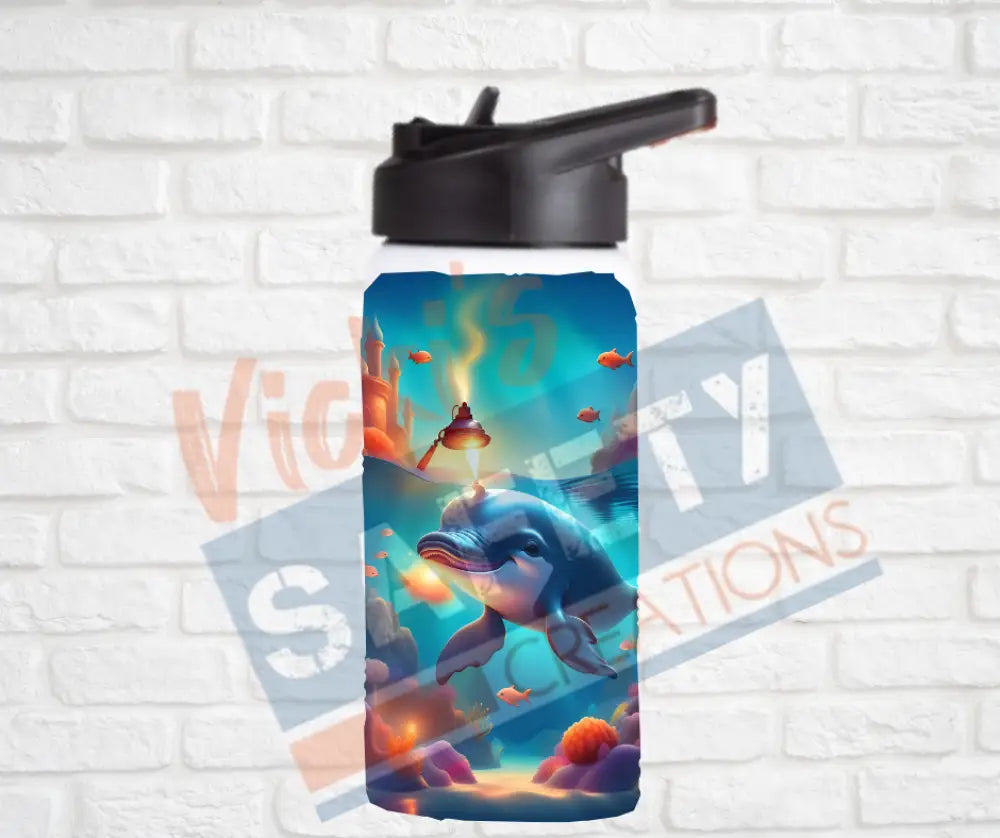 12oz. Stainless Steel Water Bottle-Dolphin (asst. Health & Safety Designs) Welder Water Bottles