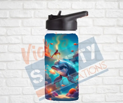 12oz. Stainless Steel Water Bottle-Dolphin (asst. Health & Safety Designs) Welder Water Bottles