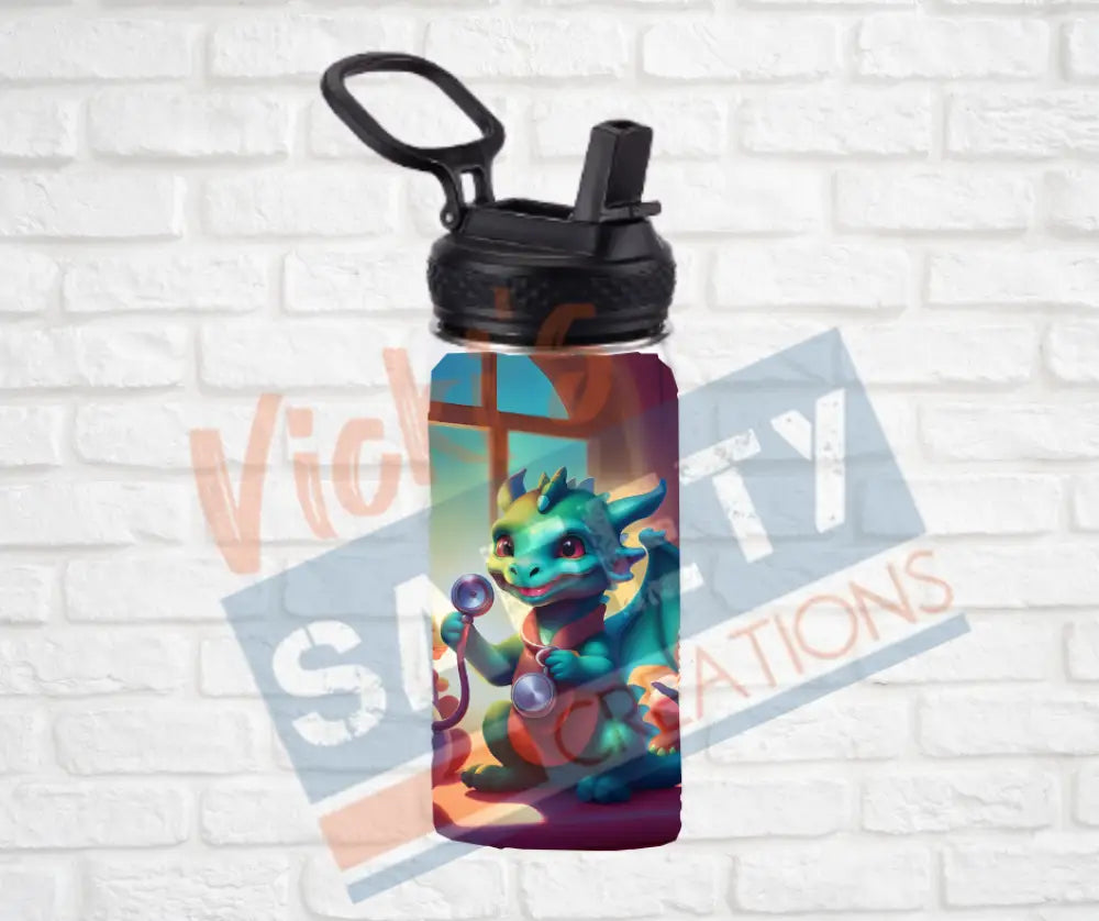 12oz. Stainless Steel Water Bottle-Dragon (asst. Health & Safety Designs) Nurse Water Bottles