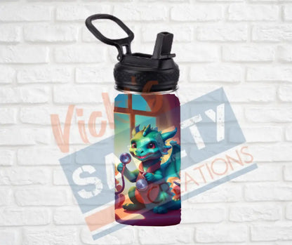 12oz. Stainless Steel Water Bottle-Dragon (asst. Health & Safety Designs) Nurse Water Bottles