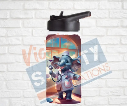 12oz. Stainless Steel Water Bottle-Elephant (asst. Health & Safety Designs) Nurse Water Bottles