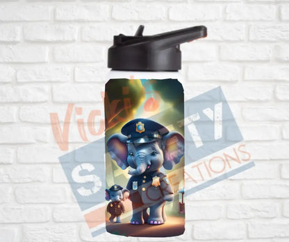 12oz. Stainless Steel Water Bottle-Elephant (asst. Health & Safety Designs) Police Water Bottles