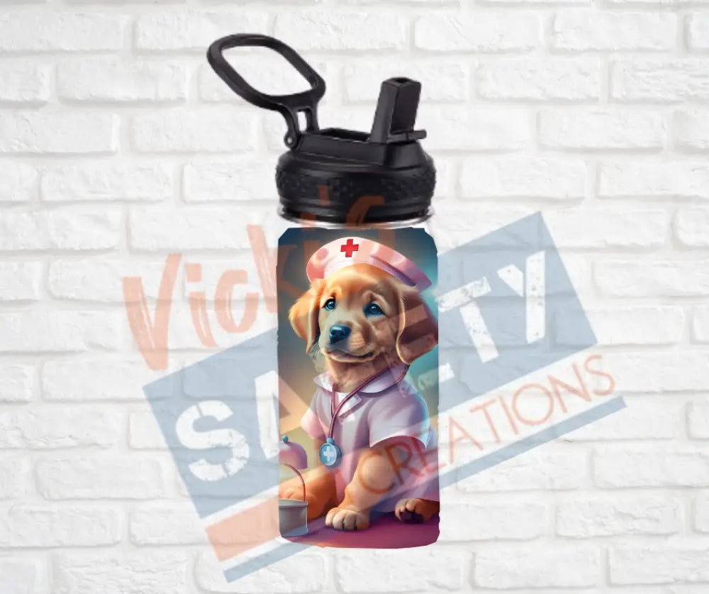 12oz. Stainless Steel Water Bottle-Golden Retrievers (asst. Health & Safety Designs) Nurse Water Bottles