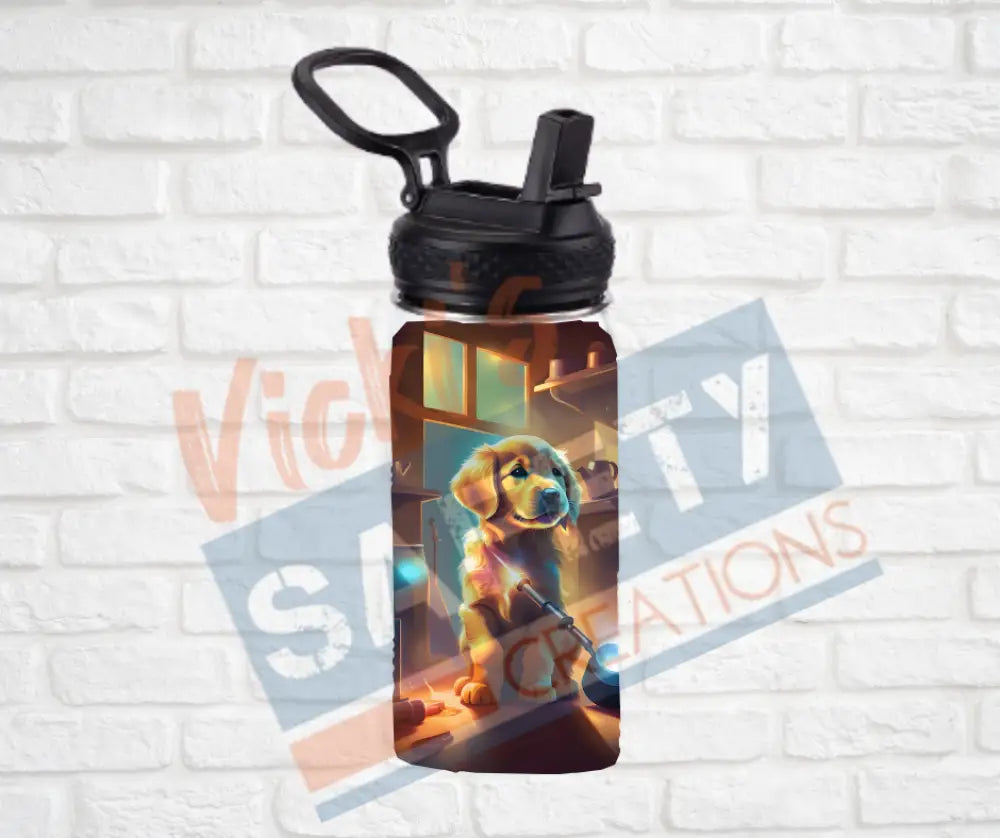 12oz. Stainless Steel Water Bottle-Golden Retrievers (asst. Health & Safety Designs) Welder Water Bottles