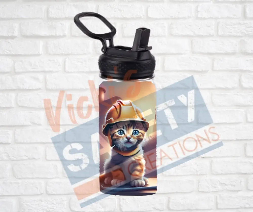12oz. Stainless Steel Water Bottle-Kitten (asst. Health & Safety Designs) Hard Hat Water Bottles