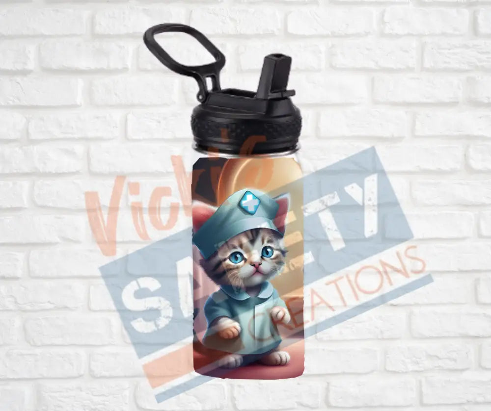 12oz. Stainless Steel Water Bottle-Kitten (asst. Health & Safety Designs) Nurse Water Bottles