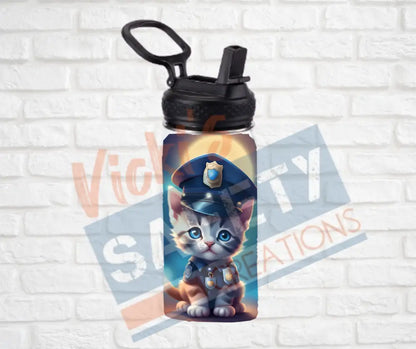 12oz. Stainless Steel Water Bottle-Kitten (asst. Health & Safety Designs) Police Water Bottles