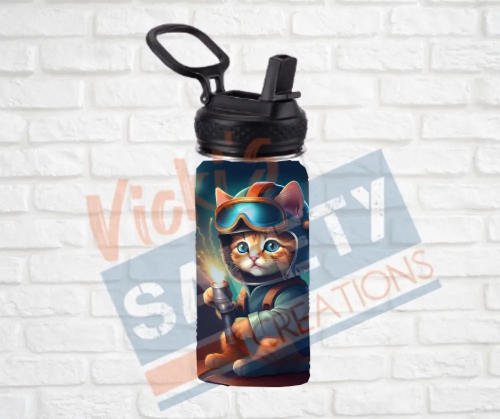12oz. Stainless Steel Water Bottle-Kitten (asst. Health & Safety Designs) Welder Water Bottles