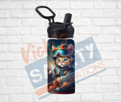 12oz. Stainless Steel Water Bottle-Kitten (asst. Health & Safety Designs) Welder Water Bottles