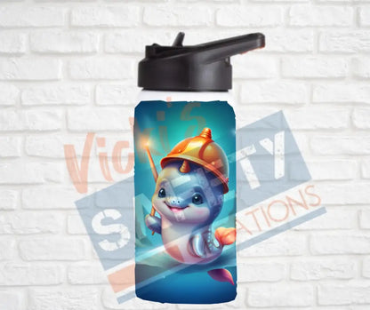 12oz. Stainless Steel Water Bottle-Narwhal (asst. Health & Safety Designs) Hard Hat Water Bottles