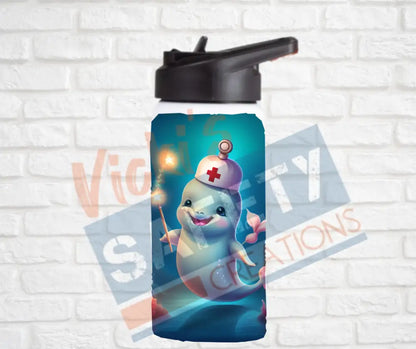 12oz. Stainless Steel Water Bottle-Narwhal (asst. Health & Safety Designs) Nurse Water Bottles