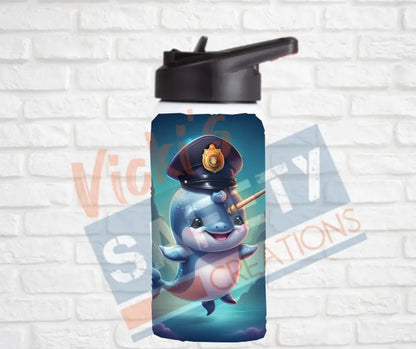 12oz. Stainless Steel Water Bottle-Narwhal (asst. Health & Safety Designs) Police Water Bottles