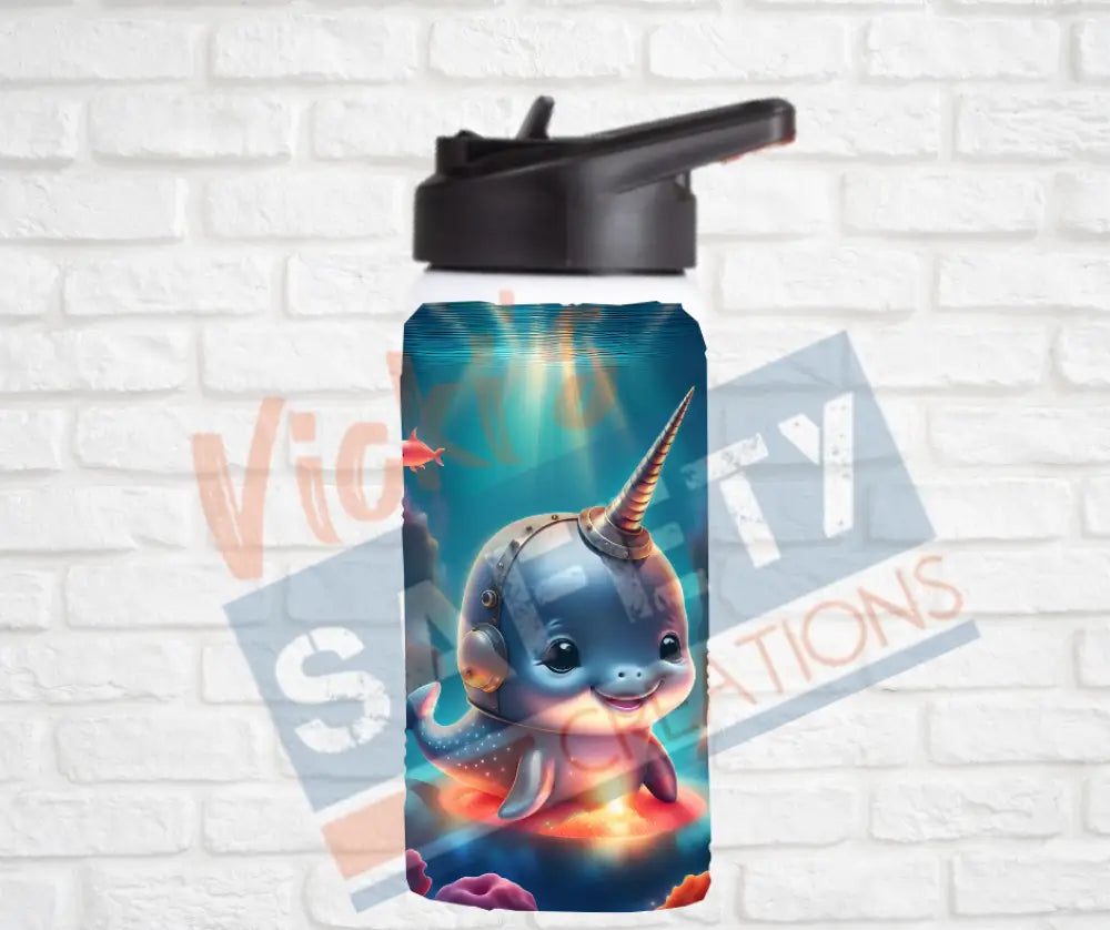 12oz. Stainless Steel Water Bottle-Narwhal (asst. Health & Safety Designs) Welder Water Bottles