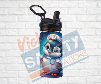12oz. Stainless Steel Water Bottle-Penguin (asst. Health & Safety Designs) Nurse Water Bottles