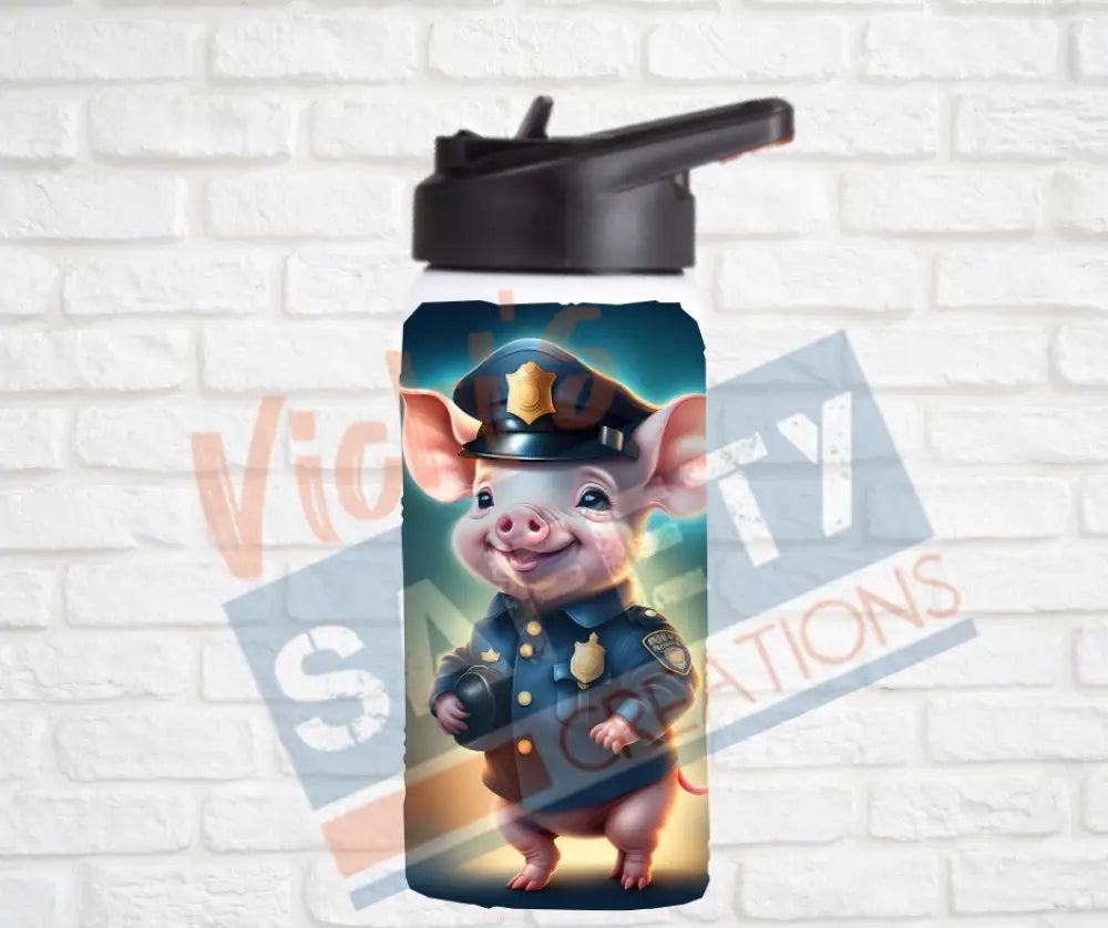 12oz. Stainless Steel Water Bottle-Pig (asst. Health & Safety Designs) Water Bottles