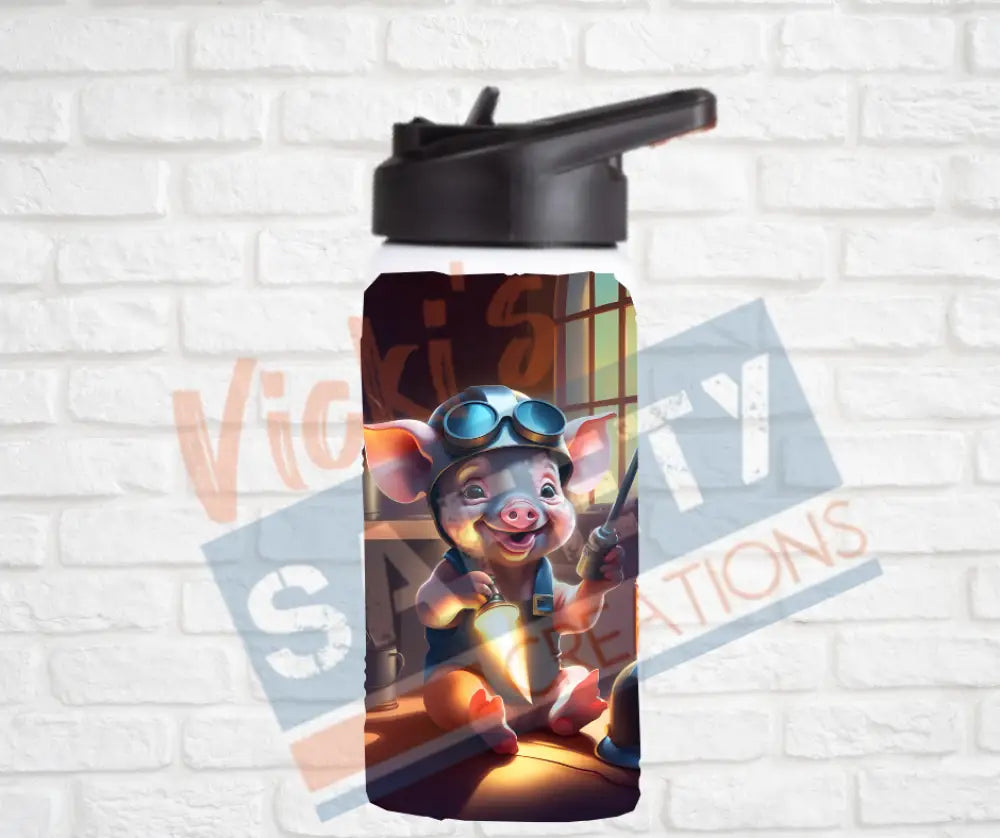 12oz. Stainless Steel Water Bottle-Pig (asst. Health & Safety Designs) Water Bottles