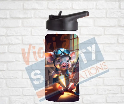 12oz. Stainless Steel Water Bottle-Pig (asst. Health & Safety Designs) Water Bottles