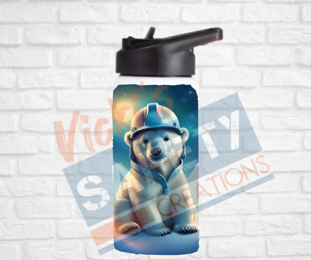 12oz. Stainless Steel Water Bottle-Polar Bear (asst. Health & Safety Designs) Hard Hat Water Bottles