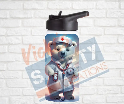 12oz. Stainless Steel Water Bottle-Polar Bear (asst. Health & Safety Designs) Nurse Water Bottles