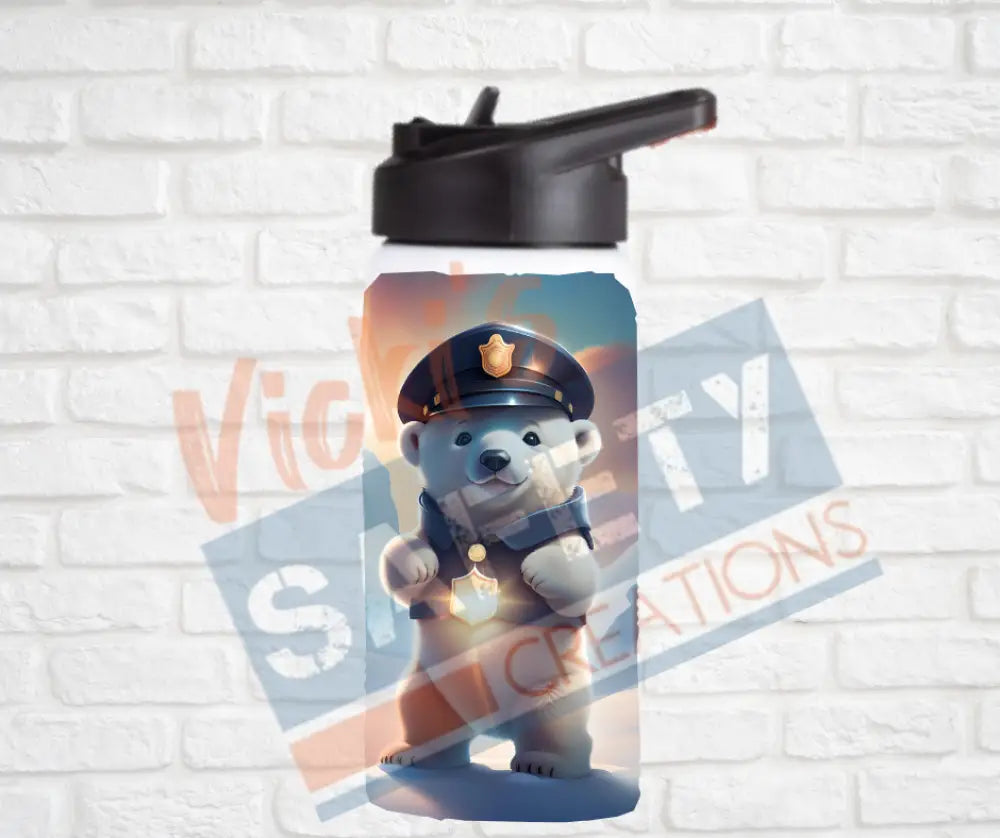 12oz. Stainless Steel Water Bottle-Polar Bear (asst. Health & Safety Designs) Police Water Bottles